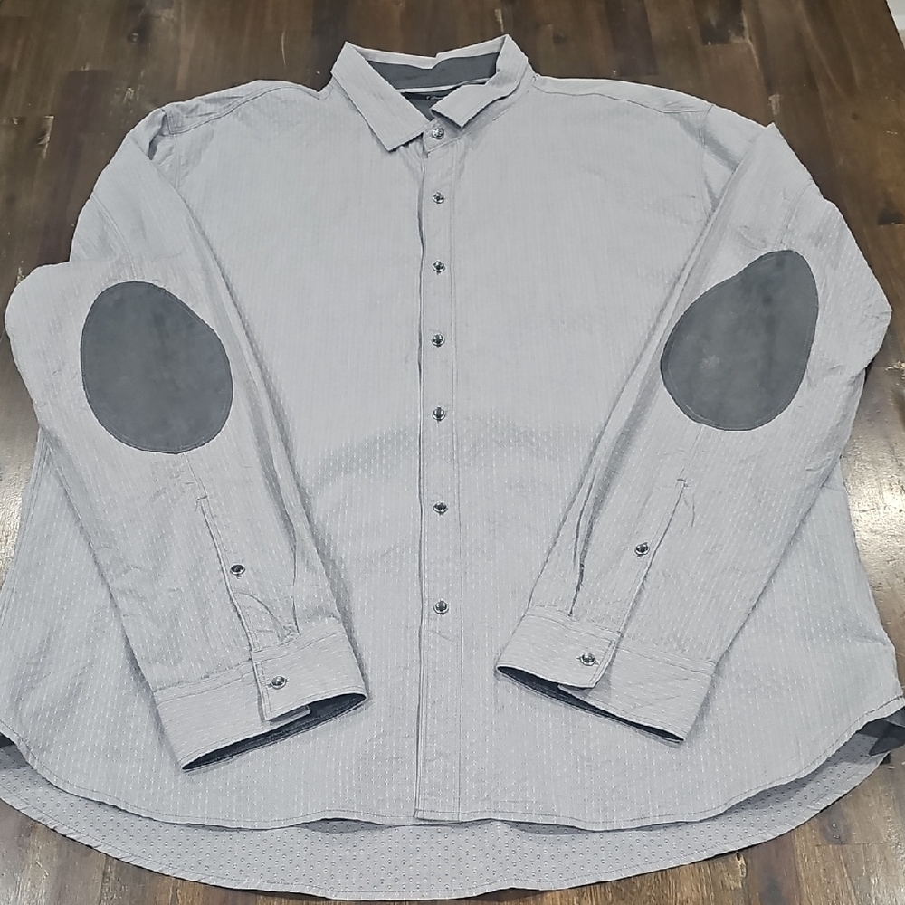 Men's 7 Diamond Gray Button-Down Shirt with Elbow Accents
